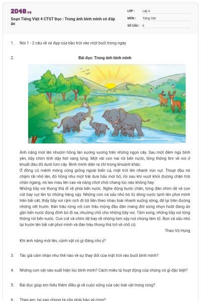 Soạn Tiếng Việt 4 CTST Đọc : Trong ánh bình minh có đáp án