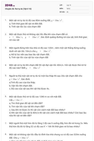 Chuyên đề: Rơi tự do (Vật lí 10)