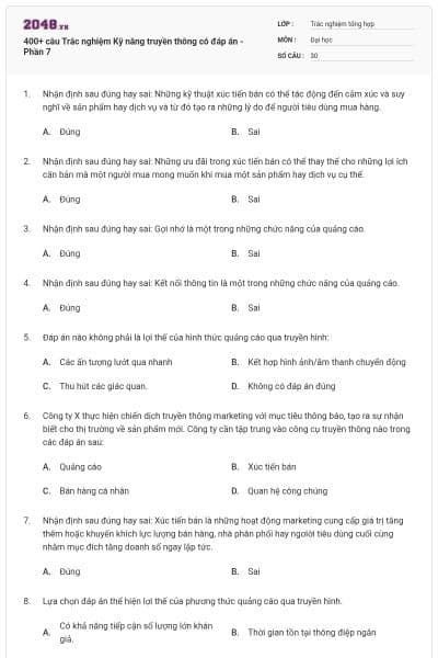 400+ câu Trắc nghiệm Kỹ năng truyền thông có đáp án - Phần 7