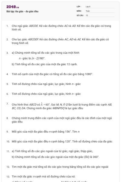 Bài tập: Đa giác - đa giác đều
