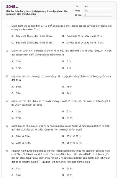 Giải bài toán bằng cách lập hệ phương trình dạng toán liên quan đến kiến thức hình học