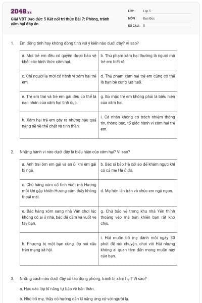 Giải VBT Đạo đức 5 Kết nối tri thức Bài 7: Phòng, tránh xâm hại đáp án