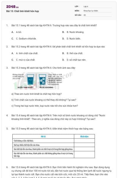 Bài 15: Chất tinh khiết hỗn hợp
