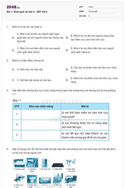 Bài 1: Khái quát về nhà ở - SBT CN 6