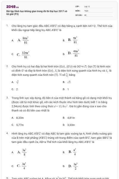 Bài tập Hình học không gian trong đề thi Đại học 2017 có lời giải (P3)