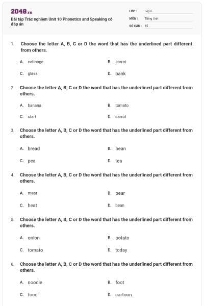 Bài tập Trắc nghiệm Unit 10 Phonetics and Speaking có đáp án