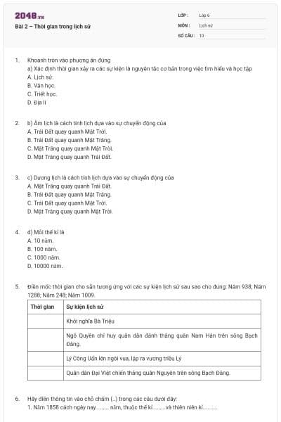 Bài 2 – Thời gian trong lịch sử