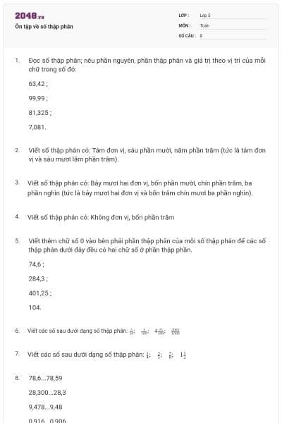 Ôn tập về số thập phân