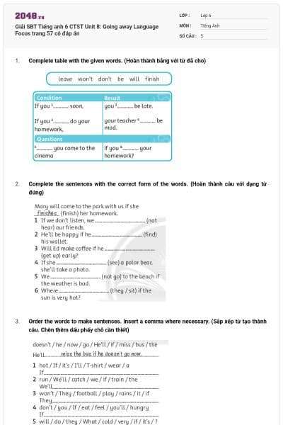 Giải SBT Tiếng anh 6 CTST Unit 8: Going away Language Focus trang 57 có đáp án