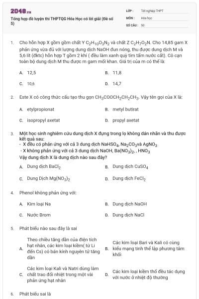 Tổng hợp đề luyện thi THPTQG Hóa Học có lời giải (Đề số 5)