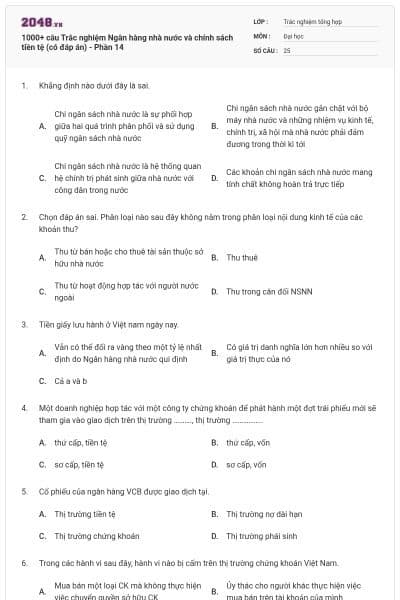 1000+ câu Trắc nghiệm Ngân hàng nhà nước và chính sách tiền tệ (có đáp án) - Phần 14