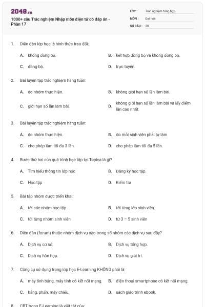1000+ câu Trắc nghiệm Nhập môn điện tử có đáp án - Phần 17
