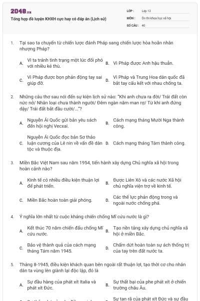 Tổng hợp đề luyện KHXH cực hay có đáp án (Lịch sử)