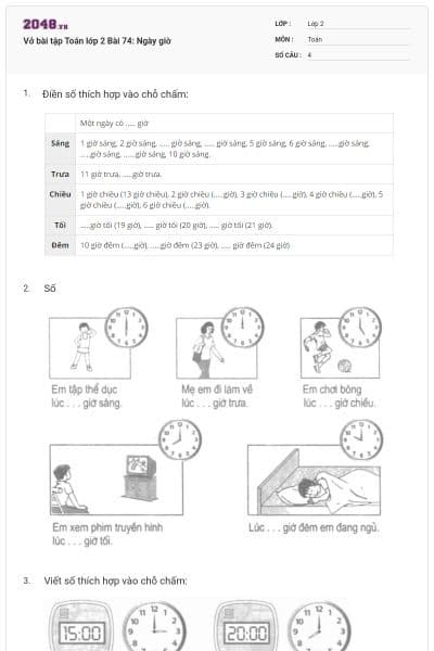 Vở bài tập Toán lớp 2 Bài 74: Ngày giờ
