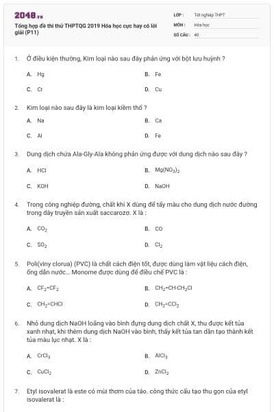 Tổng hợp đề thi thử THPTQG 2019 Hóa học cực hay có lời giải (P11)