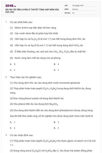 BÀI ÔN TẬP RÈN LUYỆN LÝ THUYẾT TỔNG HỢP MÔN HÓA HỌC (P6)