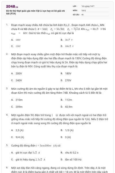 Đề thi thử thpt quốc gia môn Vật Lí cực hay có lời giải chi tiết (P24)