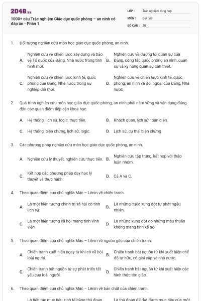 1000+ câu Trắc nghiệm Giáo dục quốc phòng – an ninh có đáp án - Phần 1