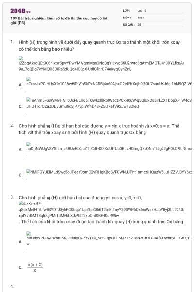 199 Bài trắc nghiệm Hàm số từ đề thi thử cực hay có lời giải (P3)