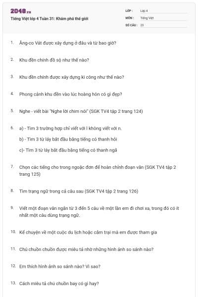 Tiếng Việt lớp 4 Tuần 31: Khám phá thế giới