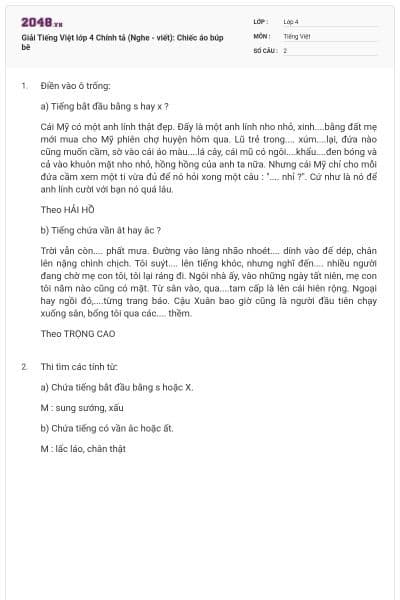 Giải Tiếng Việt lớp 4 Chính tả (Nghe - viết): Chiếc áo búp bê