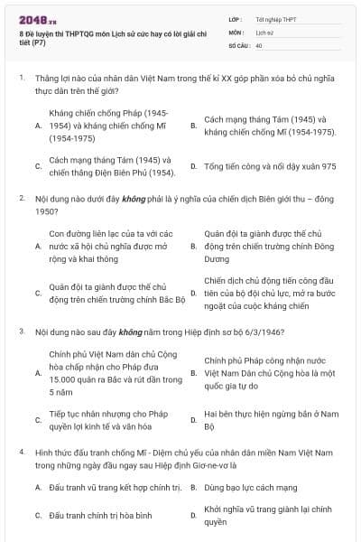 8 Đề luyện thi THPTQG môn Lịch sử cức hay có lời giải chi tiết (P7)