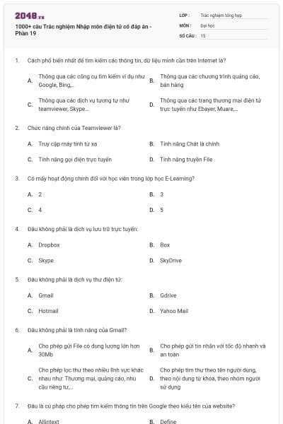 1000+ câu Trắc nghiệm Nhập môn điện tử có đáp án - Phần 19
