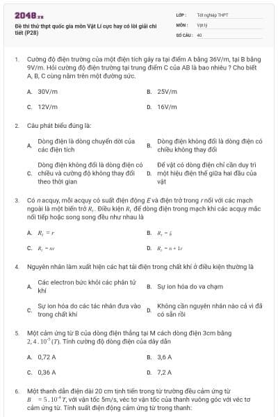 Đề thi thử thpt quốc gia môn Vật Lí cực hay có lời giải chi tiết (P28)