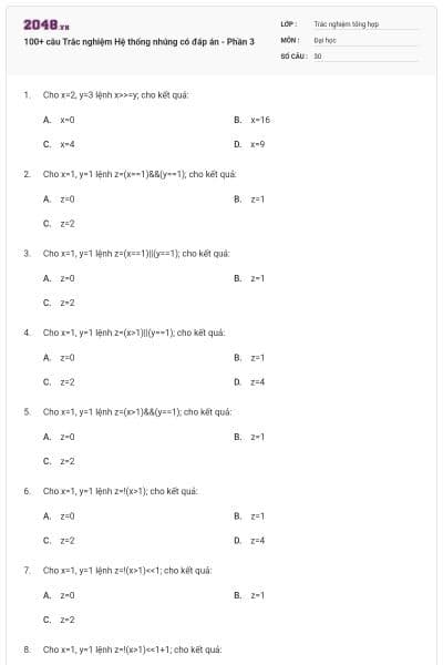 100+ câu Trắc nghiệm Hệ thống nhúng có đáp án - Phần 3
