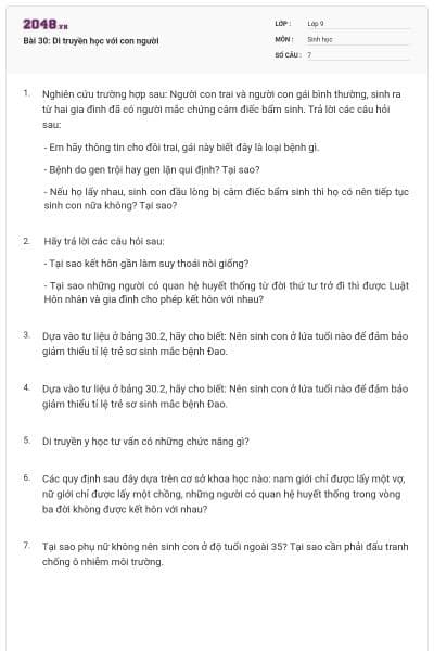 Bài 30: Di truyền học với con người