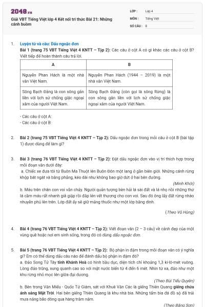 Giải VBT Tiếng Việt lớp 4 Kết nối tri thức Bài 21: Những cánh buồm