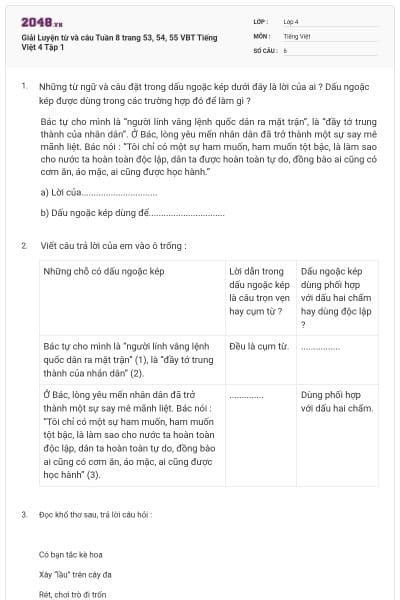 Giải Luyện từ và câu Tuần 8 trang 53, 54, 55 VBT Tiếng Việt 4 Tập 1