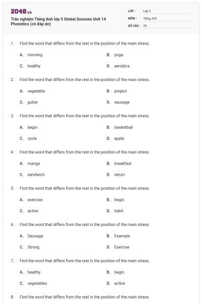Trắc nghiệm Tiếng Anh lớp 5 Global Success Unit 14 Phonetics (có đáp án)