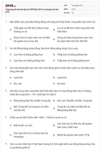 Tổng hợp đề thi thử Địa lý THPTQG 2019 có lời giải chi tiết (P3)