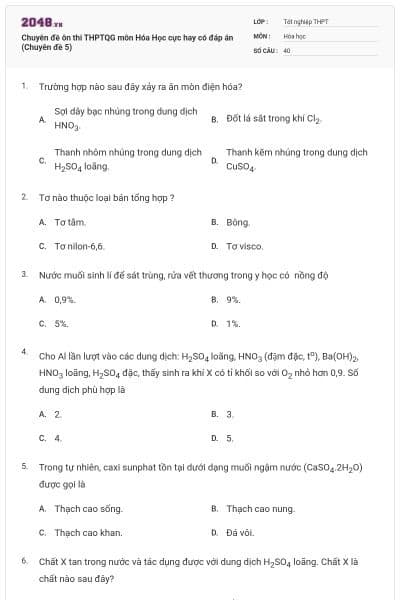 Chuyên đề ôn thi THPTQG môn Hóa Học cực hay có đáp án (Chuyên đề 5)