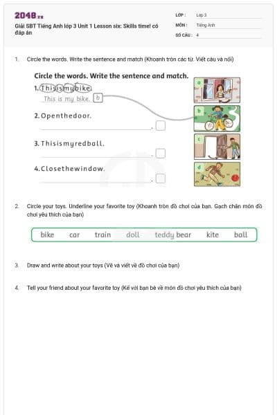 Giải SBT Tiếng Anh lớp 3 Unit 1 Lesson six: Skills time! có đáp án