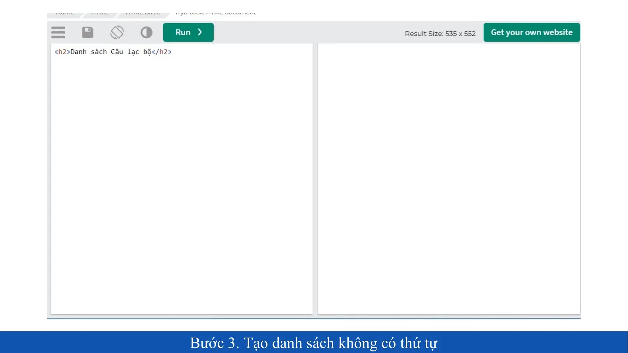 Bước 3. Tạo danh sách không có thứ tự
