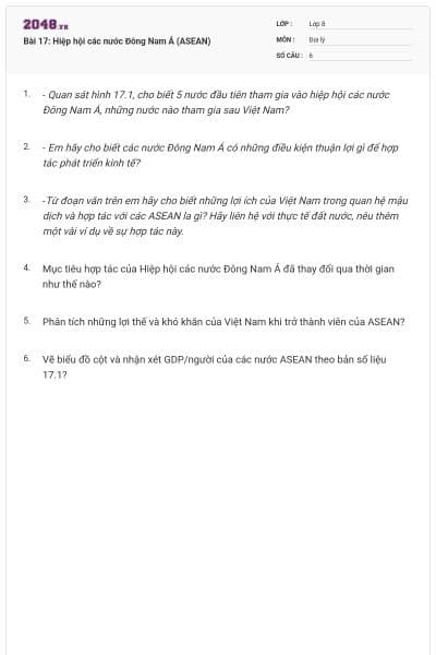 Bài 17: Hiệp hội các nước Đông Nam Á (ASEAN)