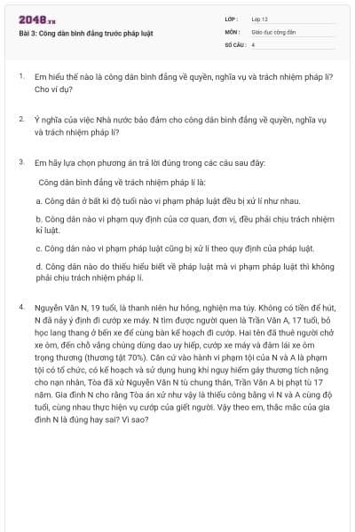 Bài 3: Công dân bình đẳng trước pháp luật