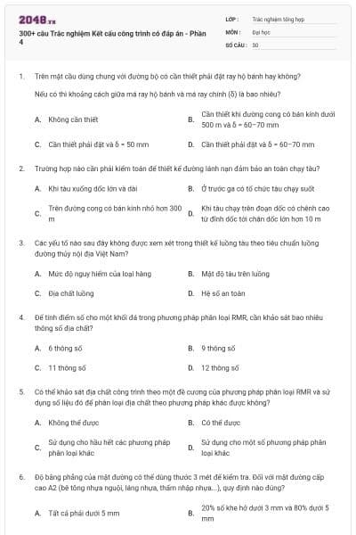 300+ câu Trắc nghiệm Kết cấu công trình có đáp án - Phần 4