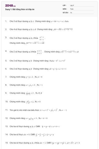 Dạng 1: Bất đẳng thức có đáp án