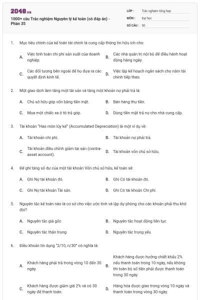 1000+ câu Trắc nghiệm Nguyên lý kế toán (có đáp án) - Phần 35