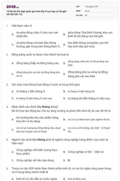 19 Đề thi thử thpt quốc gia môn Địa lí cực hay có lời giải chi tiết (đề 13)