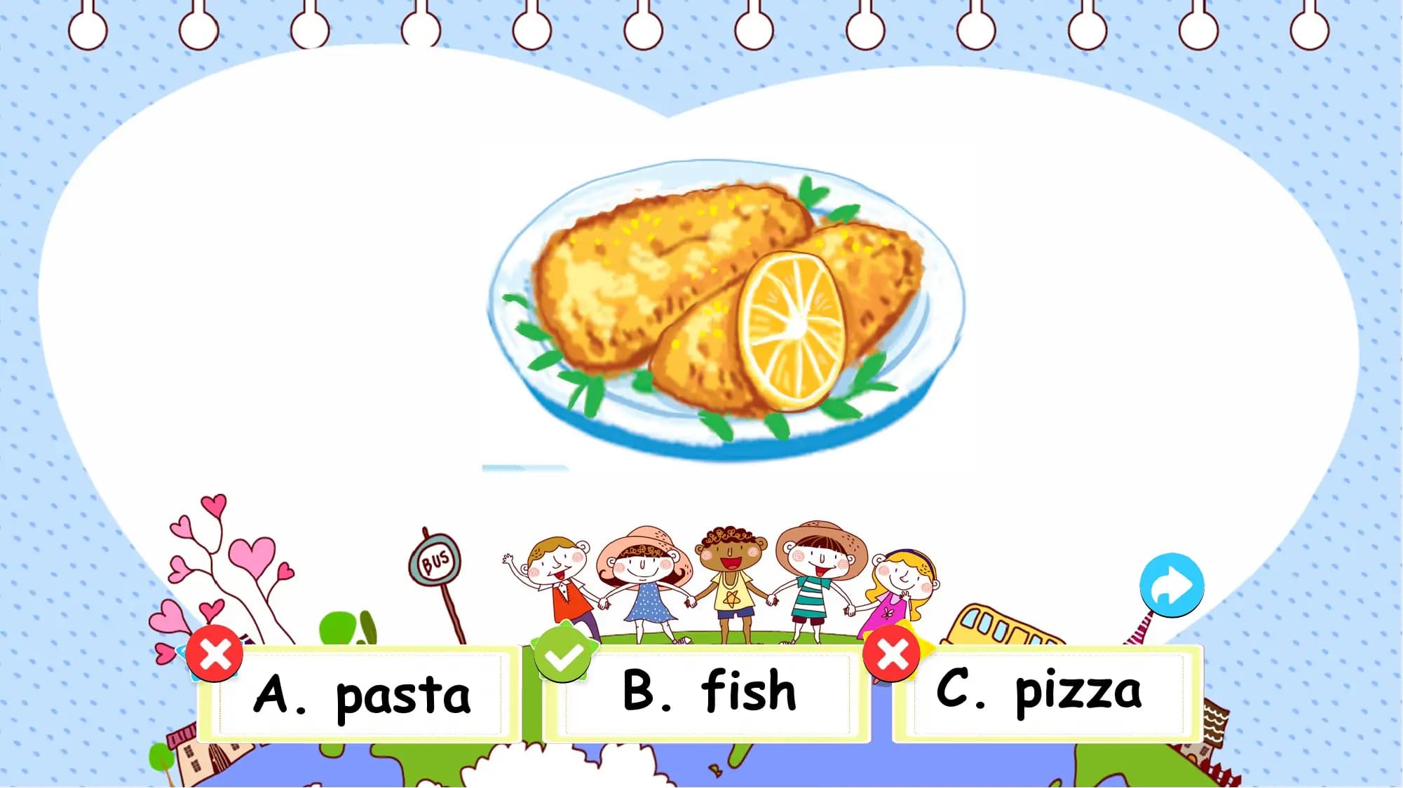 A. pasta B. fish C. pizza