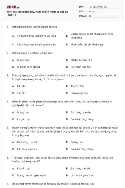 400+ câu Trắc nghiệm Kỹ năng truyền thông có đáp án - Phần 11