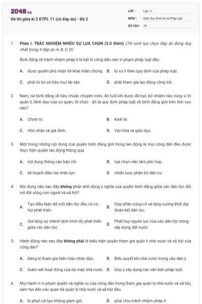 Đề thi giữa kì 2 KTPL 11 (có đáp án) - Đề 2