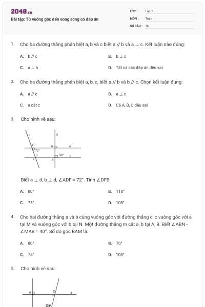 Bài tập: Từ vuông góc đến song song có đáp án