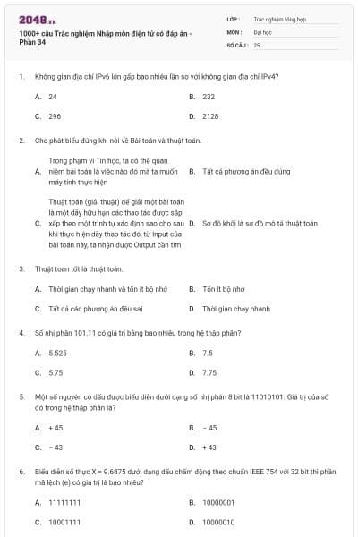 1000+ câu Trắc nghiệm Nhập môn điện tử có đáp án - Phần 34