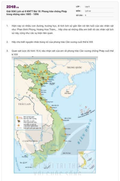 Giải SGK Lịch sử 8 KNTT Bài 18: Phong trào chống Pháp trong những năm 1885 - 1896