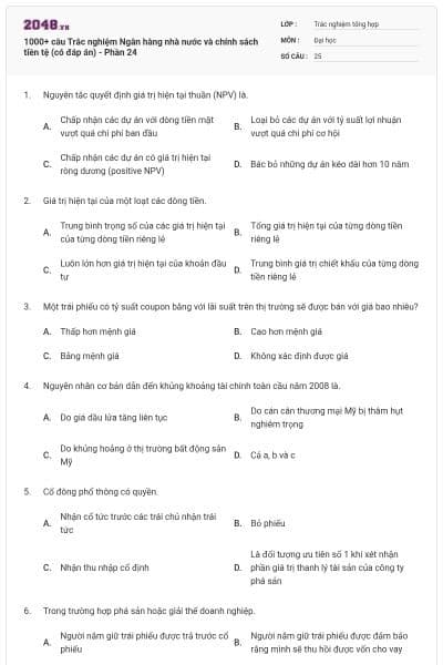 1000+ câu Trắc nghiệm Ngân hàng nhà nước và chính sách tiền tệ (có đáp án) - Phần 24